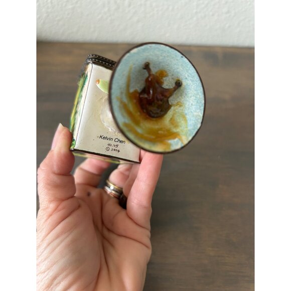 Kelvin Chen Enameled Metal Stamp Box Mail Box Trinket Box Frogs and Birds - Picture 5 of 8